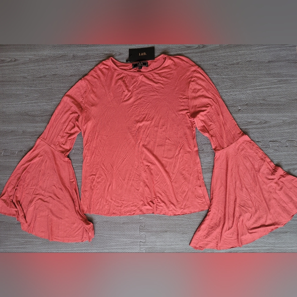 NWT L&B sz M Bell Sleeve Rust Orange Top